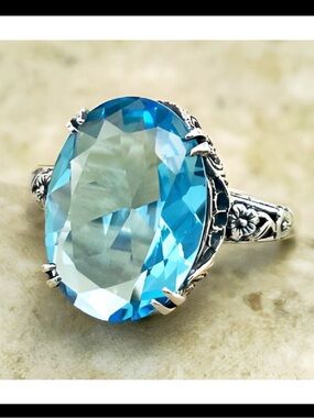 NIB Vintage Style Blue Oval Lab Aquamarine Ring 925 Silver Size 9 Never Worn